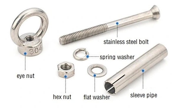 Boulon d'ancrage à manchon expansible en acier inoxydable avec écrous à œil de levage